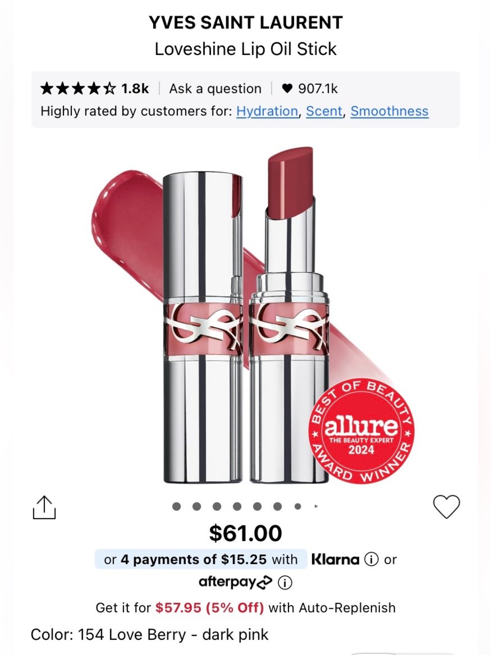 YVES SAINT LAURENT Loveshine Lip Oil Stick in 154